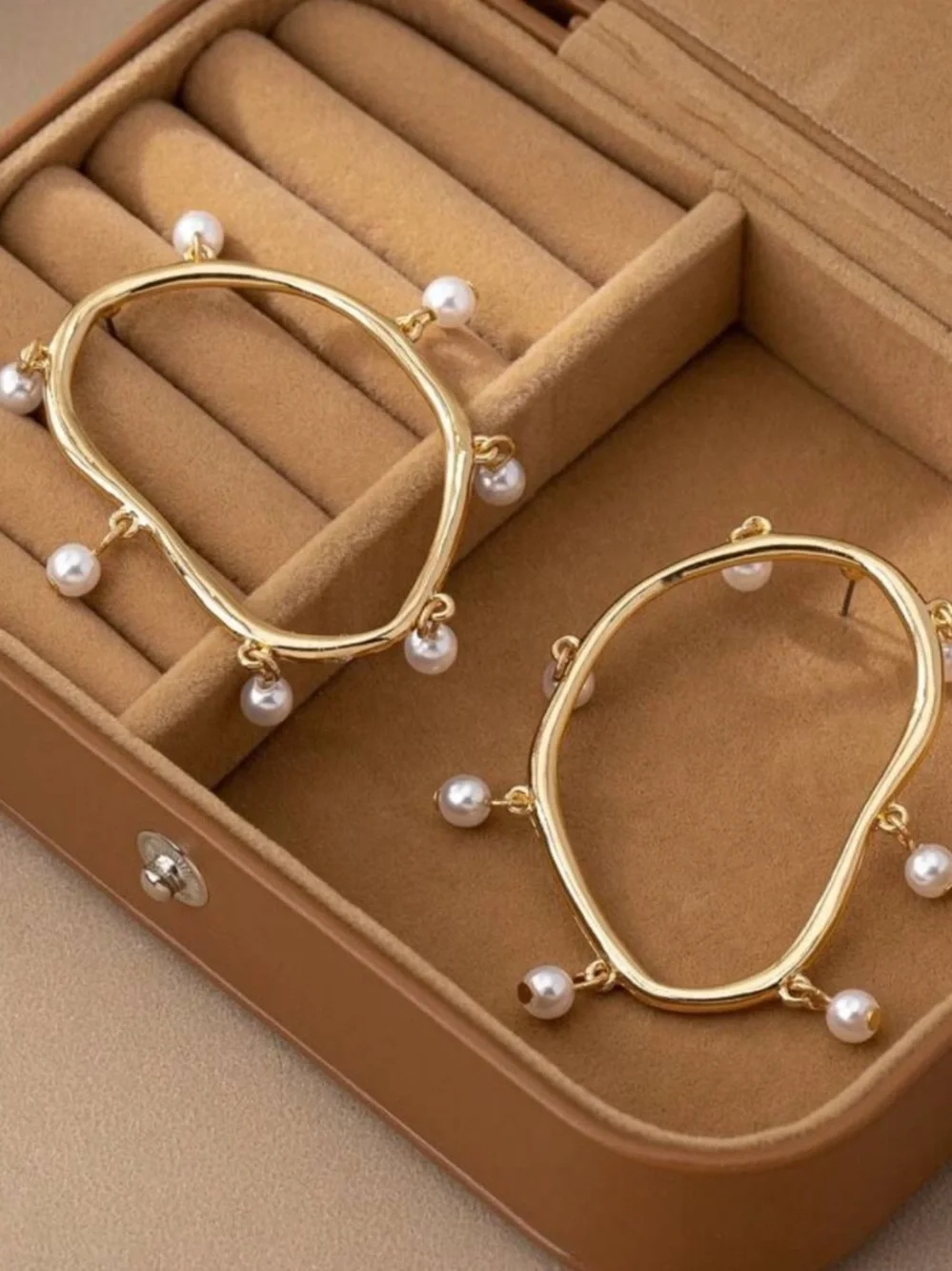 Anthropologie Gold Hoop Earrings with White Pearls